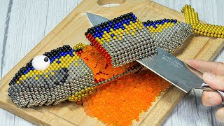 Catch & Fillet a GIANT SALMON in real life | Magnetic Balls & Stop Motion Cooking Video