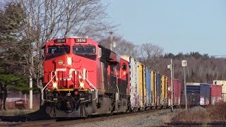 ET44AC 3014 Leads CN Stack Train 120 w/DPU at Windsor Jct., NS (April 27, 2016)