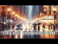 Heavy Rain & Thunderstorm Lightning in Chicago Walking Tour | Umbrella Binaural Rain Sounds| ASMR 4K