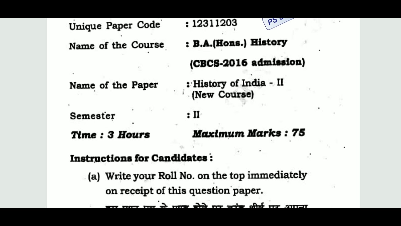 History Of India-II (NEW COURSE) DU B.A (Hons) History CBCS, Previous ...