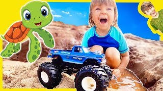New Bigfoot Monster Truck With Sea Turtles at the Beach