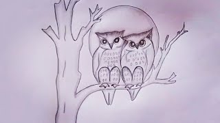 Easy Owl Drawing// How to draw Owl sitting on the tree // Owl drawing  for beginners
