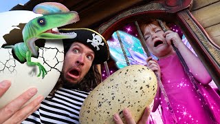 Fairy Adley hatches BABY DiNOSAURS!!  Pirate Dad wants a PET DiNO! Hidden island Gold & Making Art!