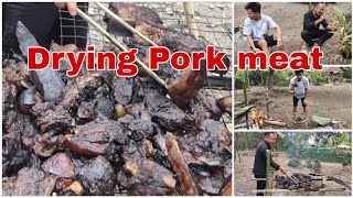 Drying pork meat on fire ||Local bamboo house tour ||Rurallife ||Arunachal Pradesh