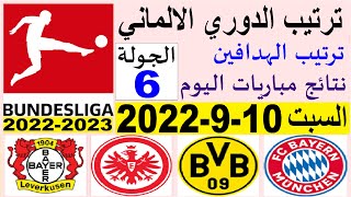 ترتيب الدوري الالماني وترتيب الهدافين و نتائج مباريات اليوم السبت 10-9-2022 الجولة 6