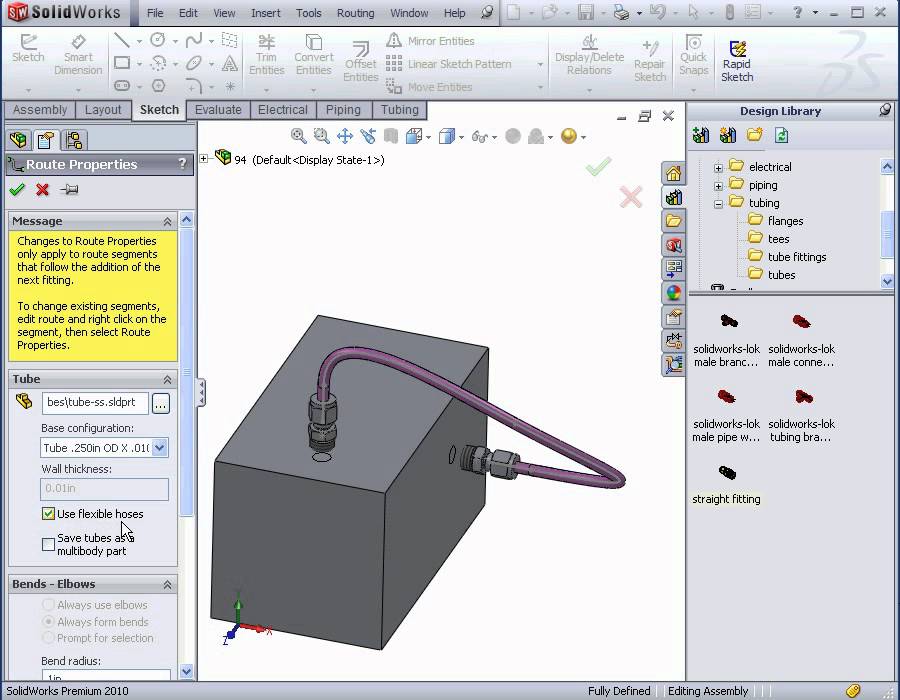 SolidWorks Routing Video Tutorial - Flexible Tubing - YouTube