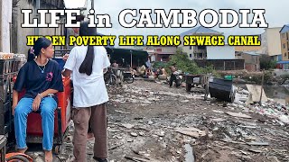 HIDDEN POVERTY LIFE ALONG SEWAGE CANAL in PHNOM PENH CITY, CAMBODIA -​ [2K] Walk Tour