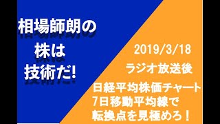 相場師朗の株は技術だ!2019年3月18日放送分の日経平均株価チャート解析と7日移動平均線で転換点を見極める極意