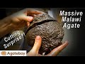 Cutting a super large Malawi Agate with unexpected details inside! -4K-