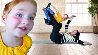 FAMiLY YOGA!! morning exercise routine with Adley! and a new backyard lake update!!!!