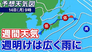 低気圧や前線が通過　週明けは広範囲で雨に