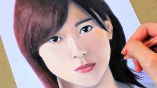 欅坂46 渡邉理佐 描いてみた/色鉛筆画/似顔絵/Colored pencil drawing/How To Draw/Fast forwarding/ 完成までの早送り/