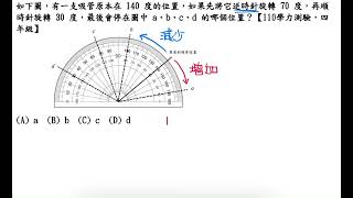 如下圖，有一支吸管原本在 140 度的位置，如果先將它逆時針旋轉 70 度，再順時針旋轉 30 度，最後會停在圖中 a、b、c、d 的哪個位置？【110學力測驗，四年級】