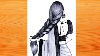 How to draw Girl backside Braided HairstyleIl Pencil sketch for beginner Il Hairstyledrawing