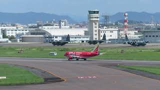 名古屋空港を離陸するFDA機 ドリームレッド JA01FJ FDA airplane which take off at Nagoya Airport 2018.9.17