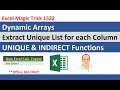 Excel Dynamic Array UNIQUE with INDIRECT To Extract Unique Lists for Each Column (EMT 1522)