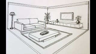 How to draw a living room in two point perspective