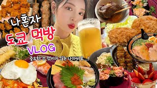 SUB)혼자 먹다가 끝나는 도쿄 야외먹방 여행 브이로그 🍡🍢 오코노미야끼 스시 돈까스 꼬치 라멘까지 먹고싶은거 다 먹기 Tokyo Mukbang Vlog