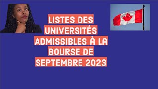 Listes des Universités Admissibles à la Bourse de Septembre 2023