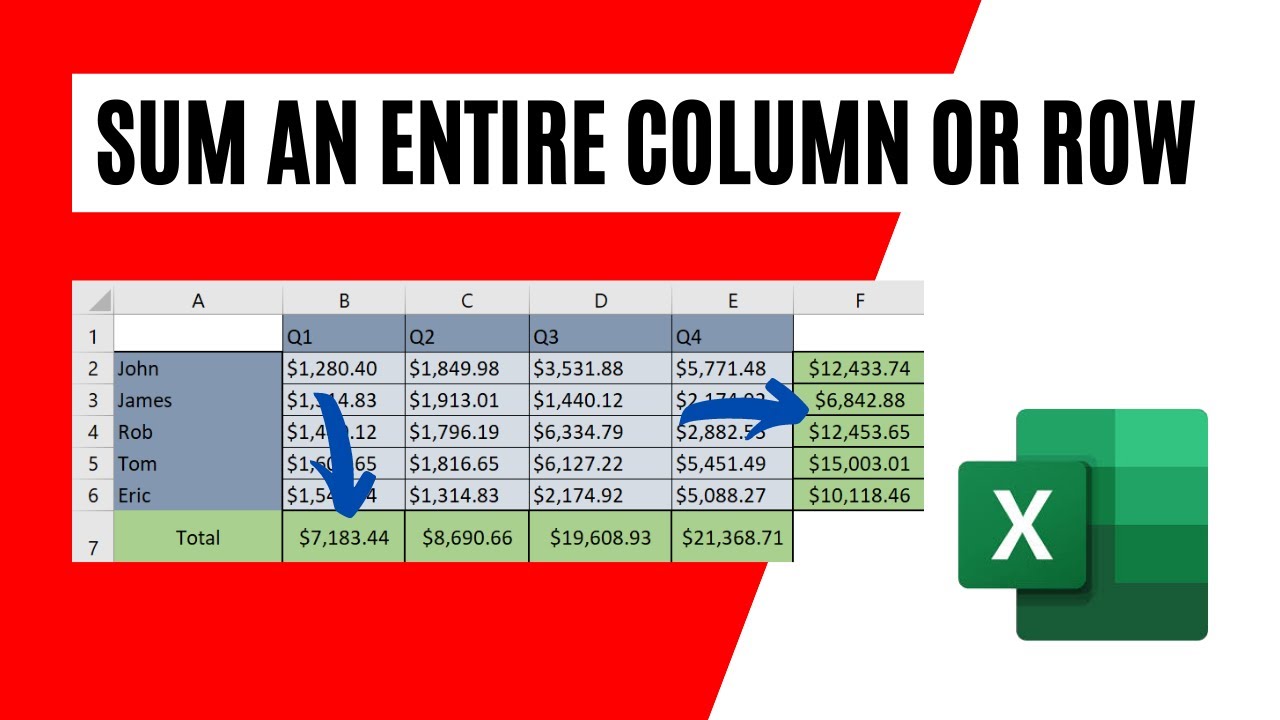 How To Sum An Entire Column Or Row In Excel - YouTube