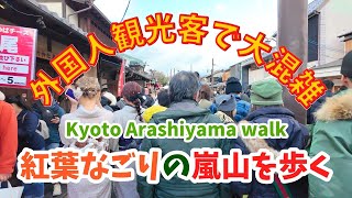 【紅葉なごり】外国人観光客で混雑する嵐山を歩く kyoto arashiyama walk 【2024年12月15日】