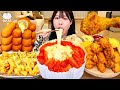 ASMR MUKBANG| Fire Spicy Cheese Tteokbokki, Cheese balls, Cheese Hot dog, Rice balls.