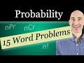 Permutations, Combinations, and Probability (15 Word Problems)