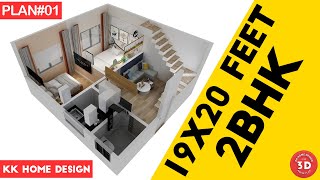 19x20 Feet Small Space House || 2BHK Interior Design || 380 sqft House || KK Home Design
