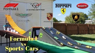 Hot Wheels fat track formula 1 vs Super sports street cars tournament race