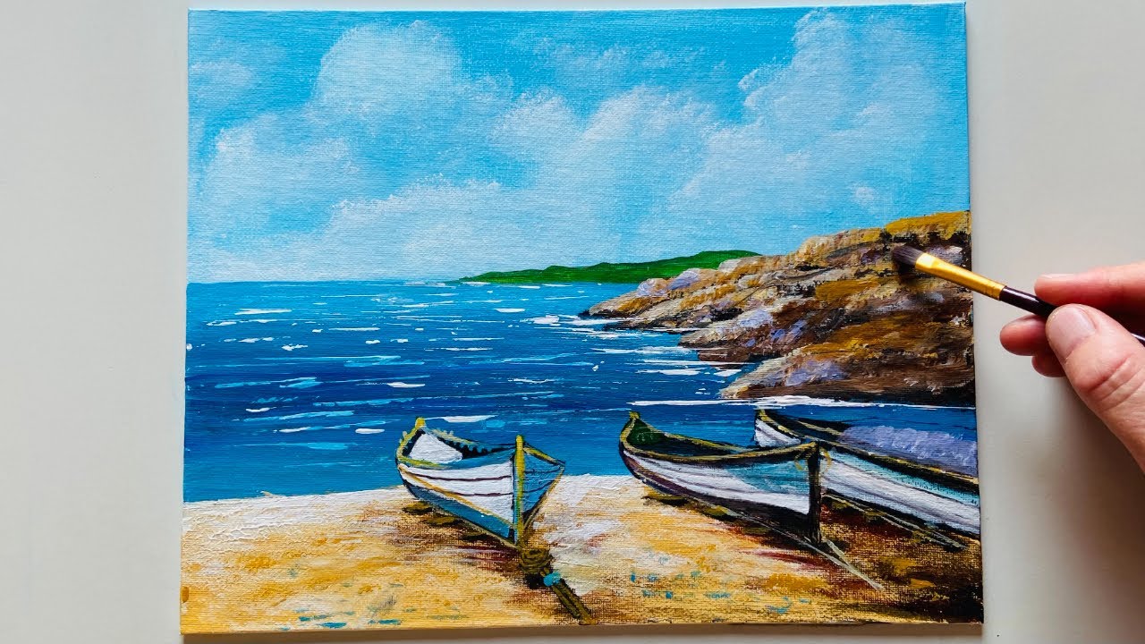 Seascape Painting / Acrylic Painting Tutorial - YouTube