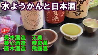 【宅呑み】水ようかんと日本酒。廣木酒造/飛露喜、長州酒造/天美、夢心酒造/奈良萬とやまざきのそれを合わせてみた。