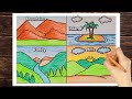 Different Types of Landforms Drawing | Landforms drawing easy | Easy Landforms school project