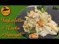 Schnelle Tagliatelle mit Spargel und Lachs