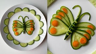 Cucumber butterfly decoration || How to make cucumber butterfly || salad carving and cutting trick