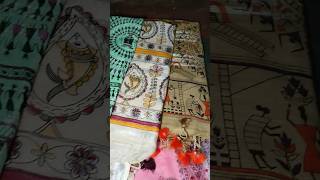 Pure Linen by linen madhubani printed saree available#shorts #short #tussarsaree #shortvideo