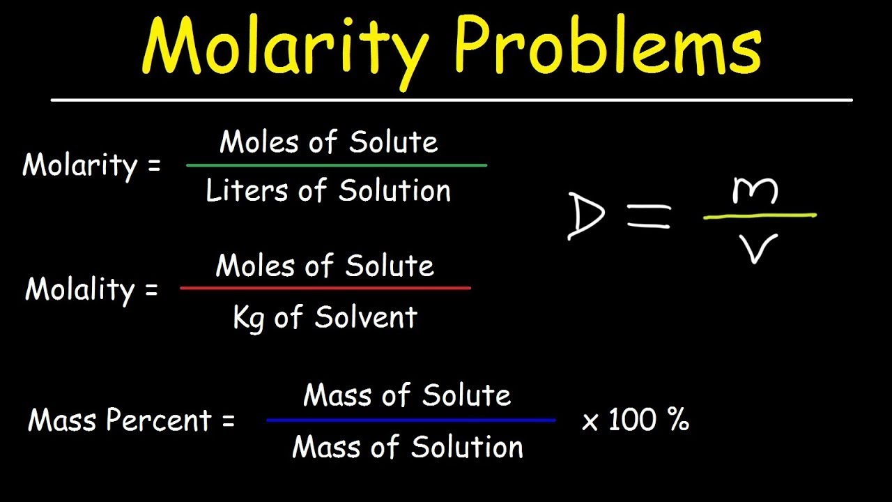 Molarity, Molality, Volume & Mass Percent, Mole Fraction & Density ...