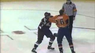 Josef Boumedienne fight vs Tim Jackman - Hershey vs Bridgeport AHL 2007