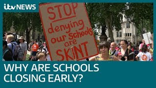 Hundreds protest against early school closure amid 'budget cuts' | ITV News