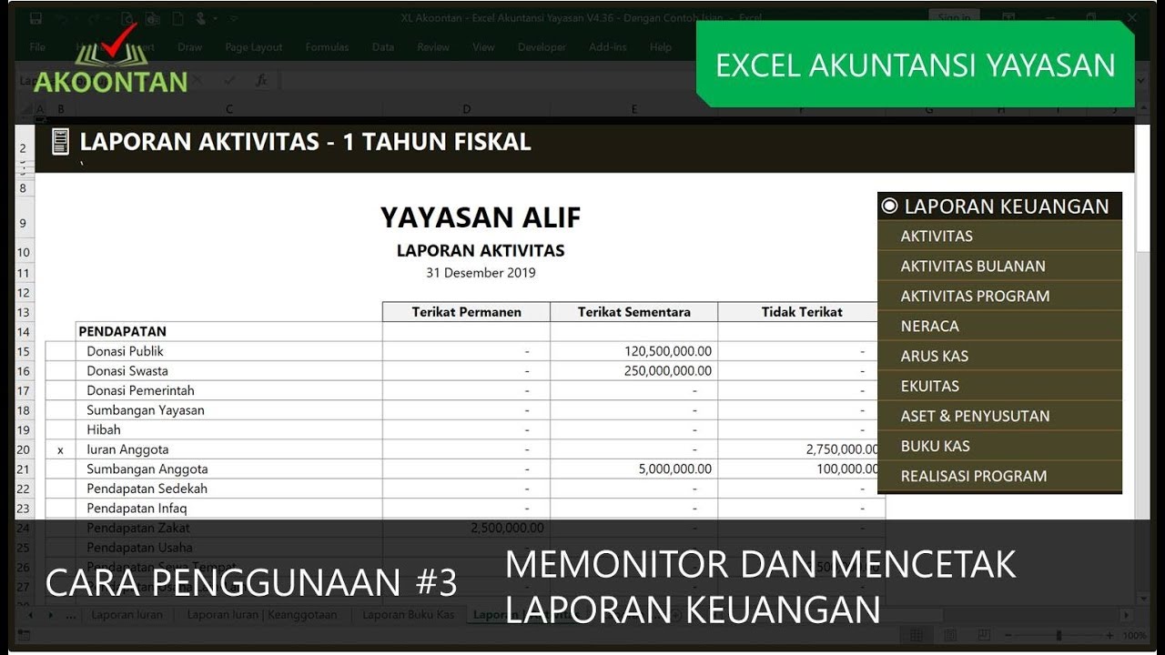 Excel Akuntansi Yayasan : Menyiapkan Laporan Keuangan - YouTube