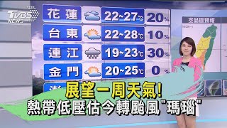 展望一周天氣! 熱帶低壓估今轉颱風「瑪瑙」｜TVBS新聞