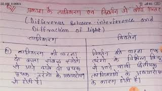 व्यतिकरण और विवर्तन में अंतर, Difference between interfference \u0026 Diffraction of light.