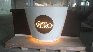 Unique Cup Style Corian Counter Design For Cafe Shop