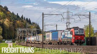 [4K60] Freight Trains / Zugverkehr at Hendschiken (Switzerland) - October 2022