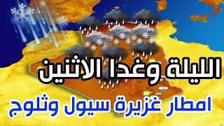 نشرية جوية هامة امطار غزيرة وثلوج بهذه الولايات احوال الطقس في الجزائر الليلة وغدا الاثنين 13 جانفي