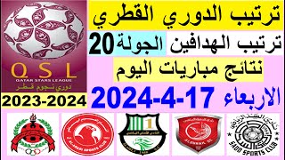 ترتيب الدوري القطري وترتيب الهدافين الجولة 20 اليوم الاربعاء 17-4-2024 - دوري نجوم قطر