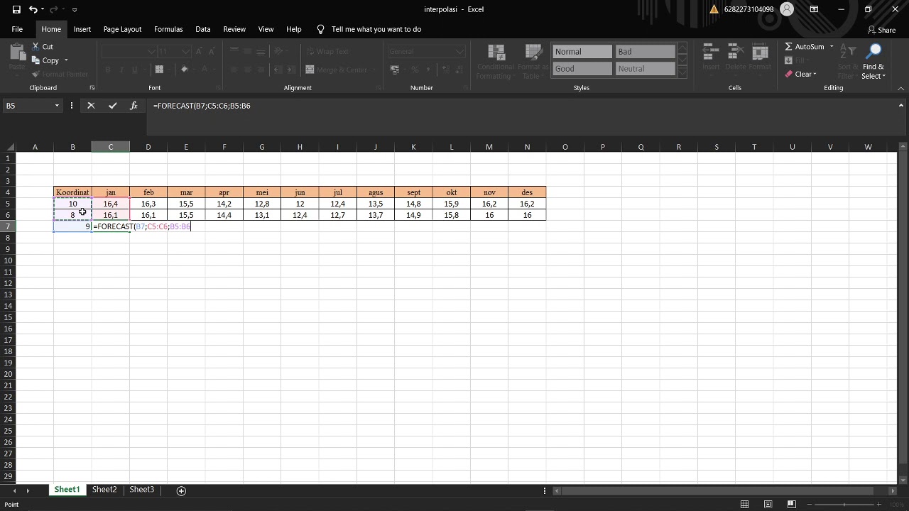 Rumus Interpolasi Excel