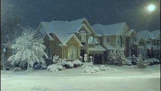 Winter Night SNOW STORM - Canada Countryside | Wind Sounds and Cozy Homes 4K