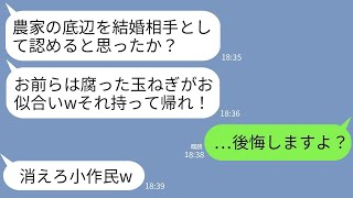 【LINE】結婚の挨拶で私の両親が農家と知って腐った玉ねぎを投げて追い返した婚約者父「小作民にエリート息子をやるか！」→お望み通りに婚約破棄して全ての契約も打ち切った結果www