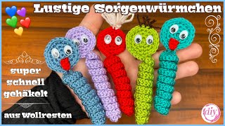 Lustige Sorgenwürmchen häkeln 👀 | aus Wollresten | Schritt für Schritt | super schnell gehäkelt 🌸