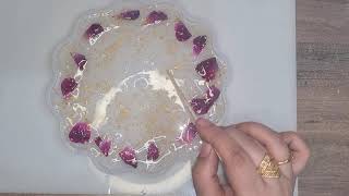 making resin plate with rose flower and gold ||art and craft #diy #craft #art #resinart #resin